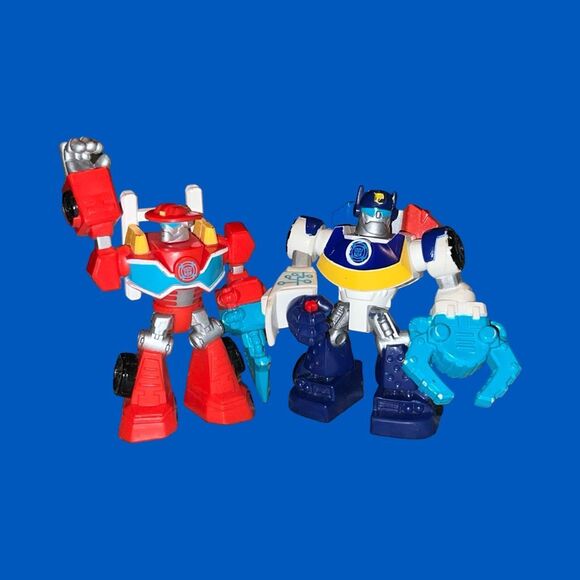 2 Playskool Transformers Rescue Bots Figures Heatwave and Chase 3.5” B18 - Picture 1 of 2